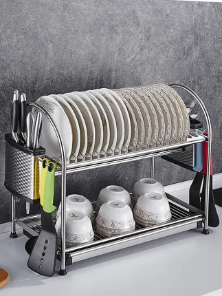 Dish Rack Drain 304 Stainless Steel Kitchen Racks Household Dishwashing Dry Bowl Plate Shelf Put Dish Storage