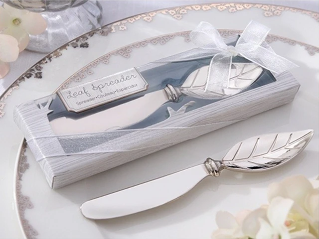 Free Shipping Newest Leaf Style Butter knife arrival Chrome Spreader wedding favors and gifts,50pcs/lot