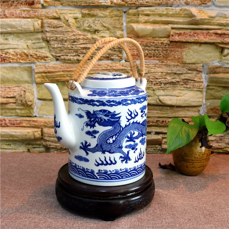 Jingdezhen porcelain, ceramic  hoop handle teapot, tea pot, kettle, Dragon pattern~