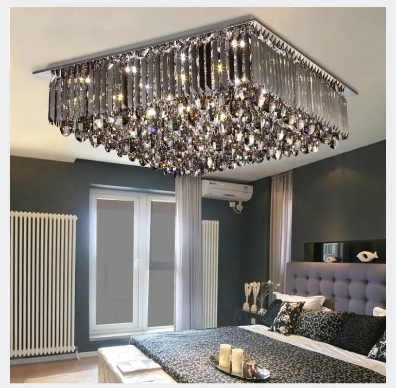 Newly Modern LED Crystal Ceiling Lamp Modern Square SmokeyCrystal Ceiling Lamp Flush Mount Lighting for Office Home Decoration