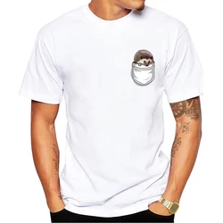 New men t-shirt Super Cute Pocket Hedgehog Print T-Shirt Funny Cartoon Design Boy White Casual Tops man Tees