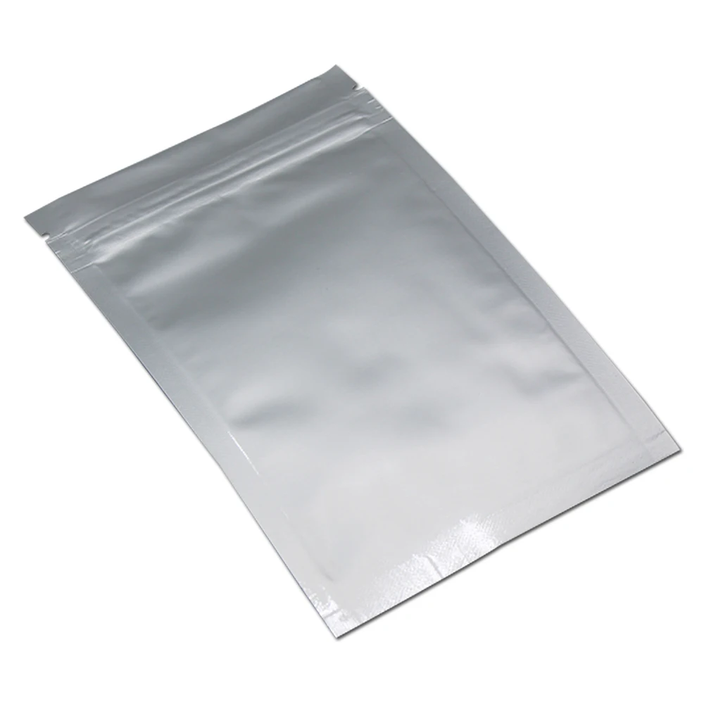 300Pcs/Lot 12*20cm Heat Seal Pure Mylar Zipper Bag Beefsteak Milk Powder Bean Silver Self Seal Aluminum Foil Valve Storage Pouch