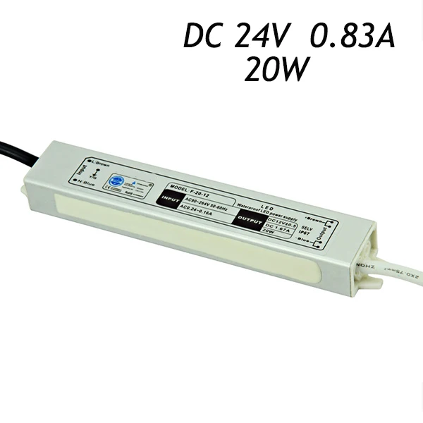 

10Pcs/lot 24V 0.83A 20W Switching Power Supply Driver for LED Strip AC110~220V To DC24V IP67 Waterproof Transformers Aluminum