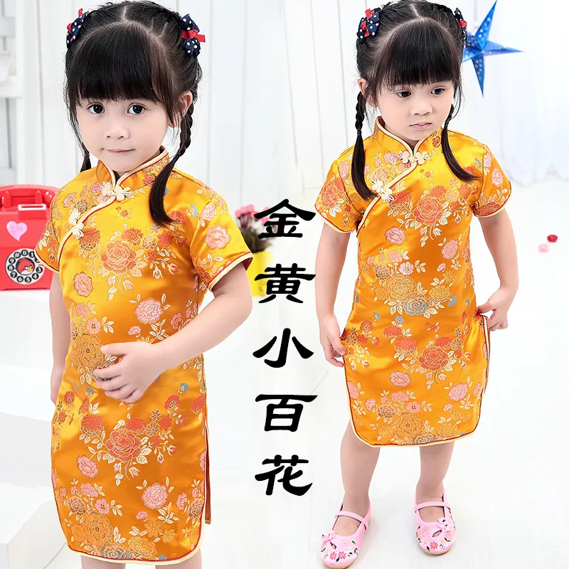 Floral Baby Qipao Girl Dress Chi-Pao Cheongsam Christmas Gift Chinese Kids Lace Dresses Girls Clothing Wedding Princess Dress