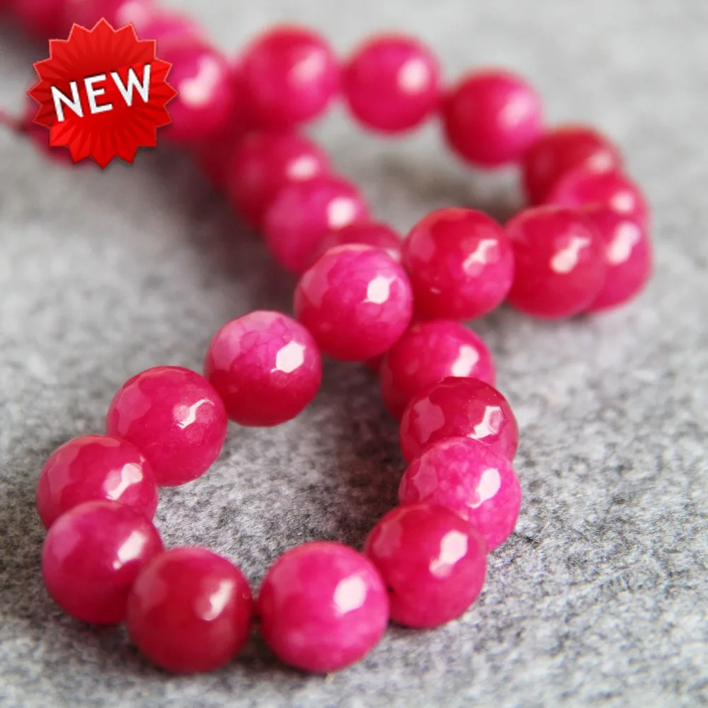 

For Necklace&Bracelet 12mm Natural Rose Red Chalcedony Beads Round Faceted DIY Beads Stone Jewelry Loose Accessory Parts 15inch