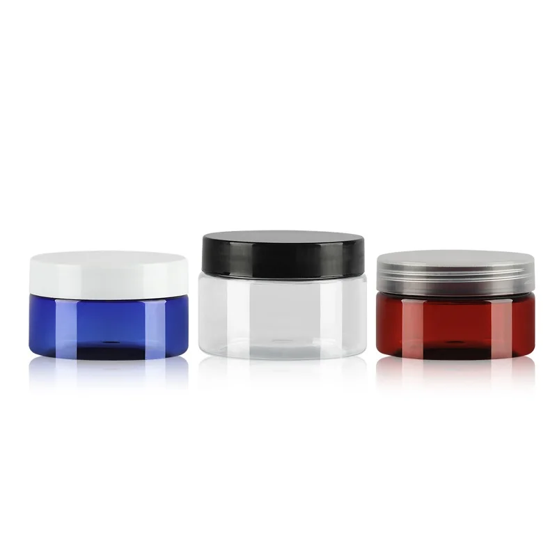 

50 pcs Empty 100G 150G Facial Cream Jar Plastic Pot Cosmetic Container with Plastic Lid Blue Clear Dark Brown Makeup Cream Jar