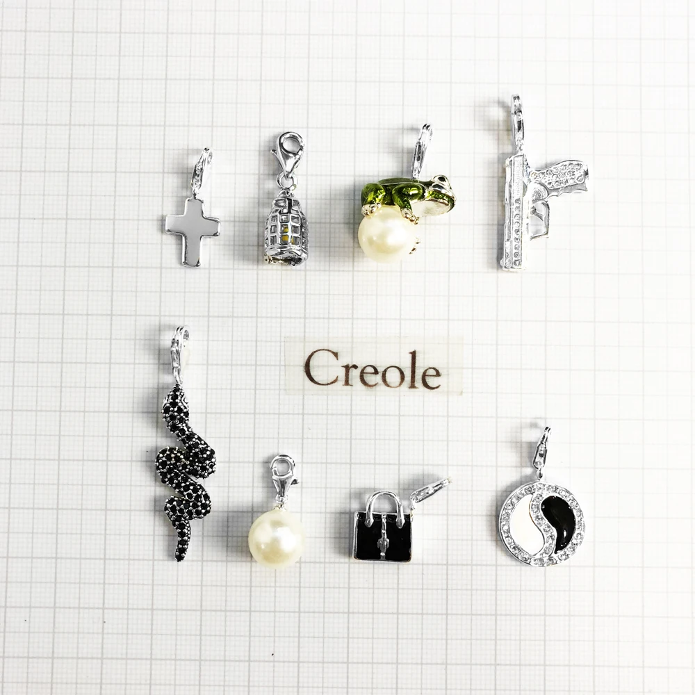 Briefcase Tai Chi Cross Pearl Birdcage Pistol Frog Snake Charm Pendant,2019 Summer New Trendy Jewelry 925 Sterling Silver Gift