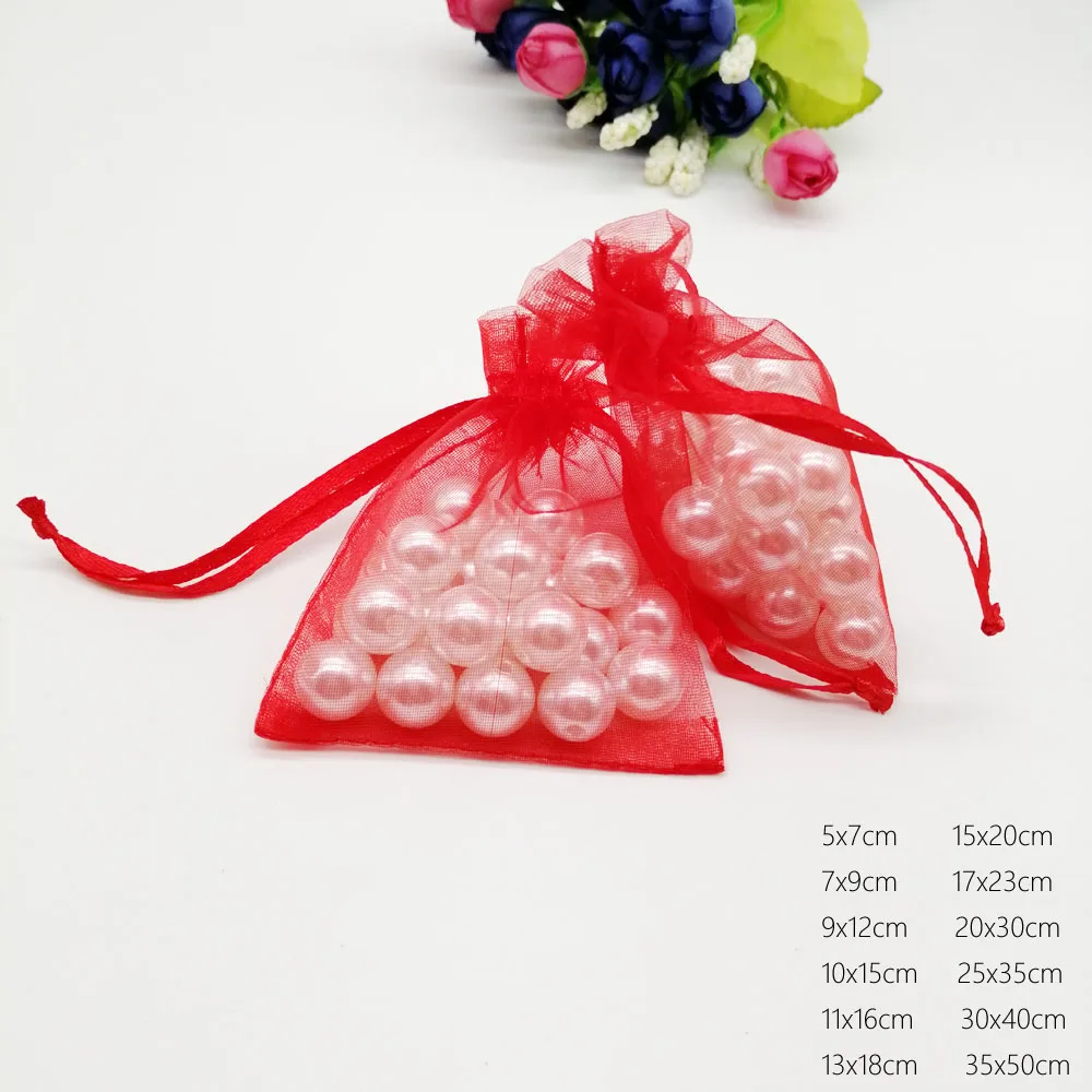 500pcs Red Organza Bag Drawstring Pouch Bag Jewelry Bags Gifts For Wedding/Christmas/Jewelry Display Packaging Bags Organizer