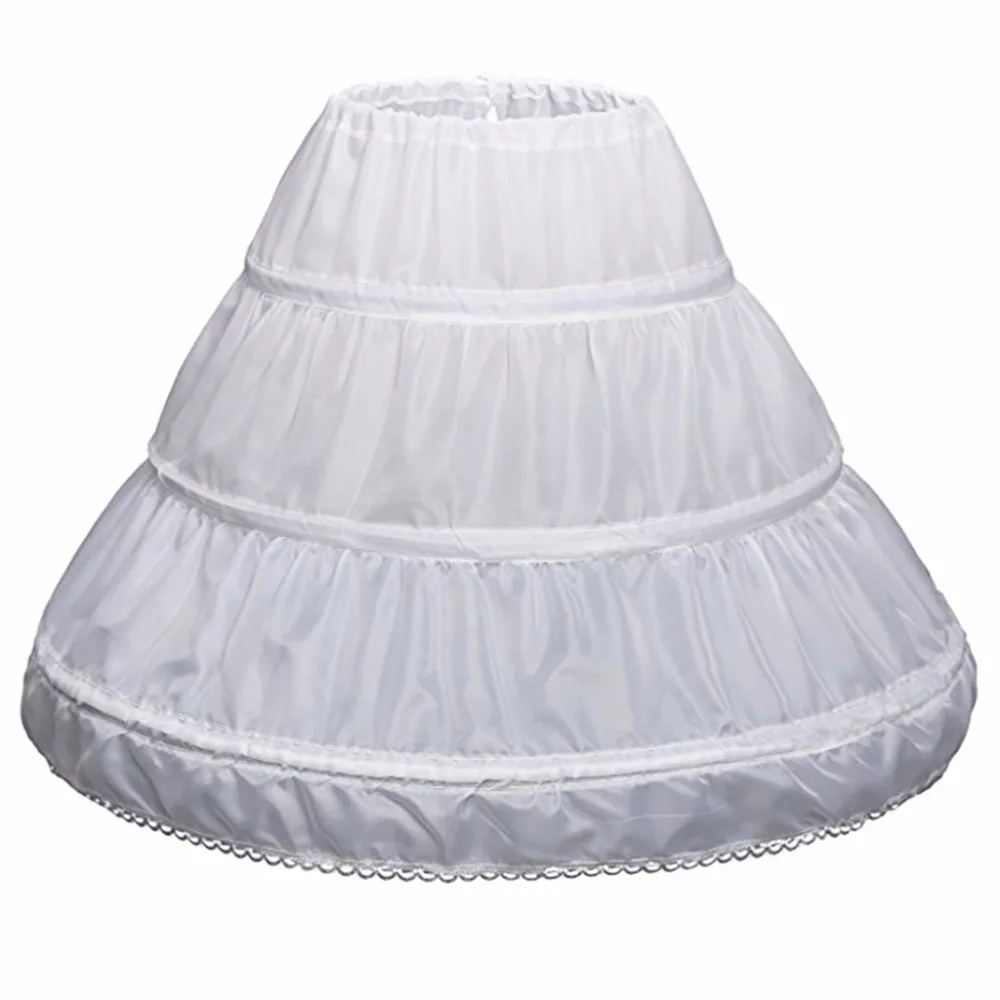 

White Children Petticoat 3 Hoops One Layer Kids Crinoline Lace Trim Flower Girl Dress Underskirt Elastic Waist Drawstring