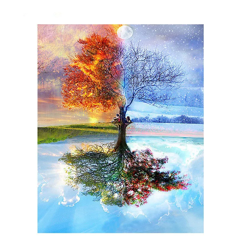 

Modern Landscape Oil Painting on Canvas Four Seasons Tree Art for Study Room Home Decor Hand Painted No Framed Picture Vertical