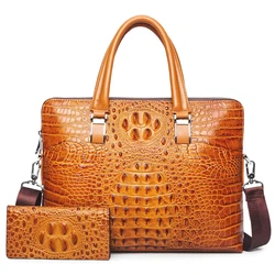 Neue Luxus 100% Kuh Echtes Leder Business herren Aktentasche Männlichen Schulter Tasche Alligator Umhängetasche Tote Computer Handtasche