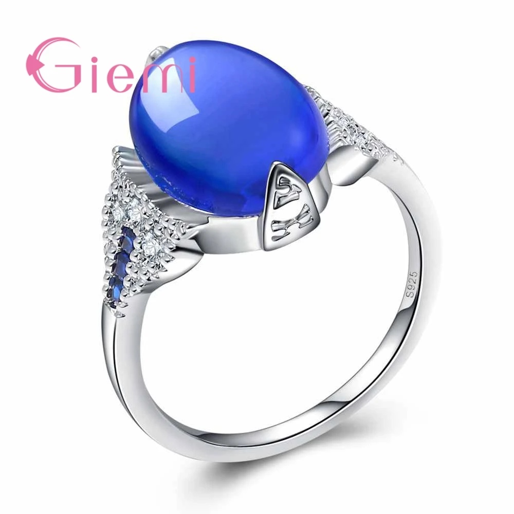 925 Sterling Silver Ring 5A Blue Stone Zirconia Sparkling Finger Wedding For Women Fine Jewelry High Quality AAAAA