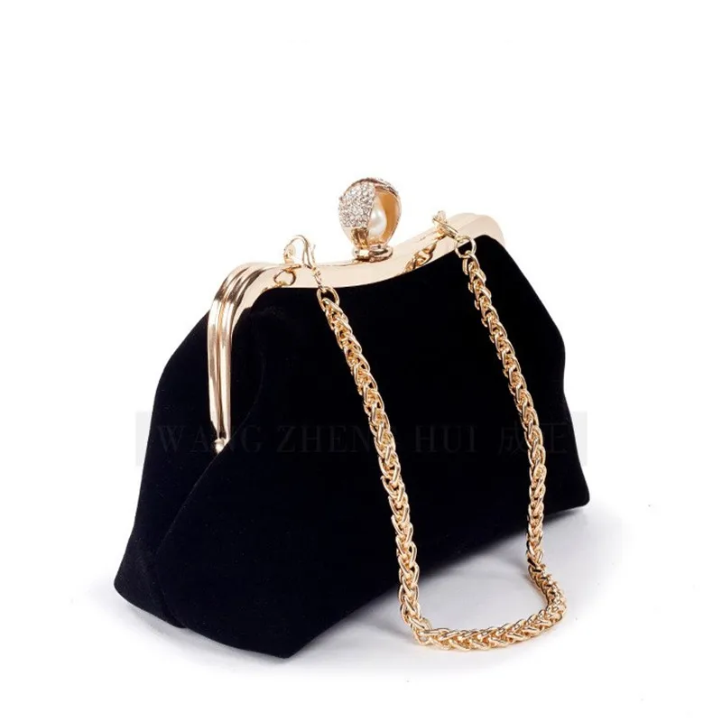 Female Velvet Diamond Pearl Purse Vintage Crystal Velvet Evening Bag Flower Wedding Party Bride Clutch Bag Velvet Purse Handbag