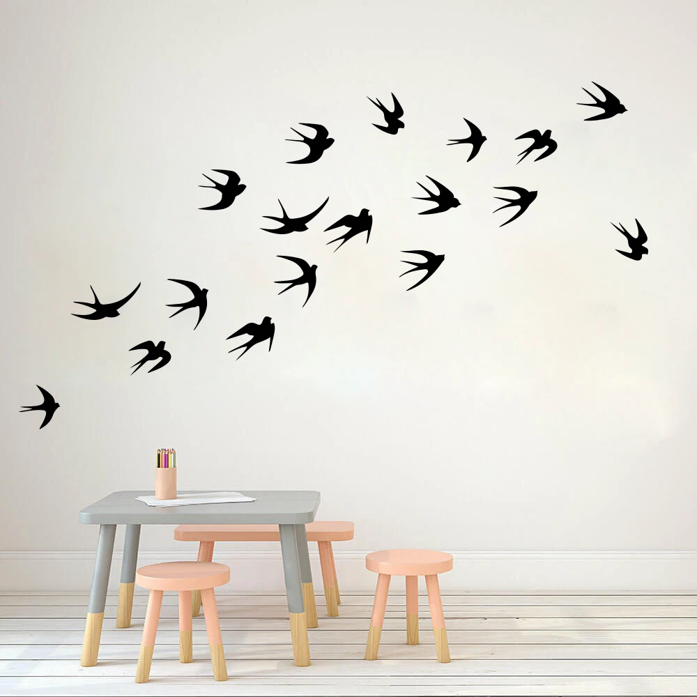 Flying Swallows Wall Sticker Kids Room Nursery  Flock of Birds Set of 18 Animal Wall Decal Bedroom Living Room Vinyl Art Decor