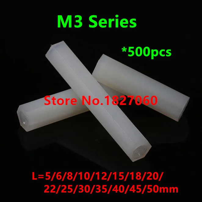 500pcs M3 Hex Nylon Standoff Spacer Female Female Plastic nylon spacer screw Hex Column Long NutsM3*5/6/8/10/12/15/20/22/25/30mm