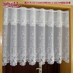 Countryside Half-curtain Luxurious Embroidered Window Valance Lace Hem Coffee Curtain for Kitchen Cabinet Door A-114