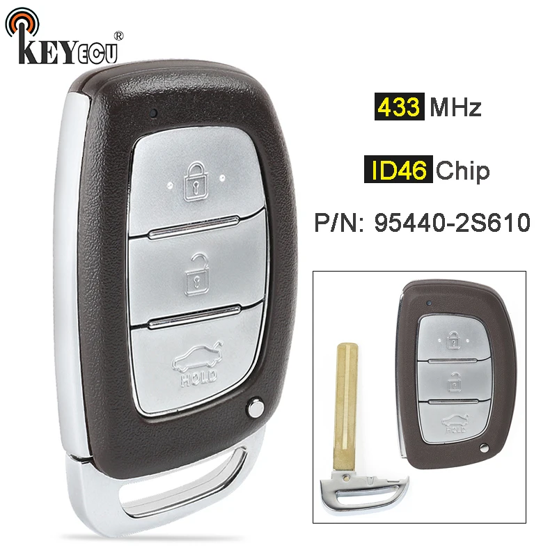 KEYECU 433MHz ID46 PCF7953 Chip FCC ID: FOB-4F03 P/N: 95440-2S610 3 Button Smart Remote Key Fob for Hyundai iX35 Tucson 2013-18