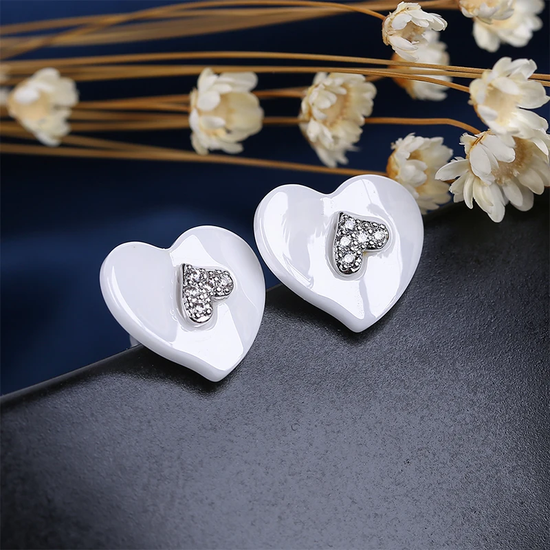 Heart Silver Color Stud Earring Female Fashion Accessories Sweet Heart Crystal Brief Elegant Stud Earrings For Women Jewelry