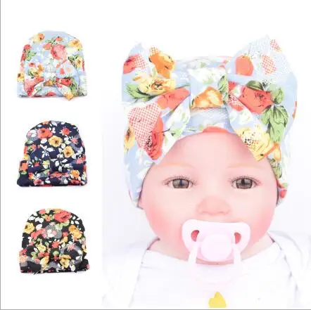 

2017 New Baby unisex Hat beanie cap Big bowknot infant Toddler girls boys Newborn Flower Hospital Hat baby accessories 3 Colors