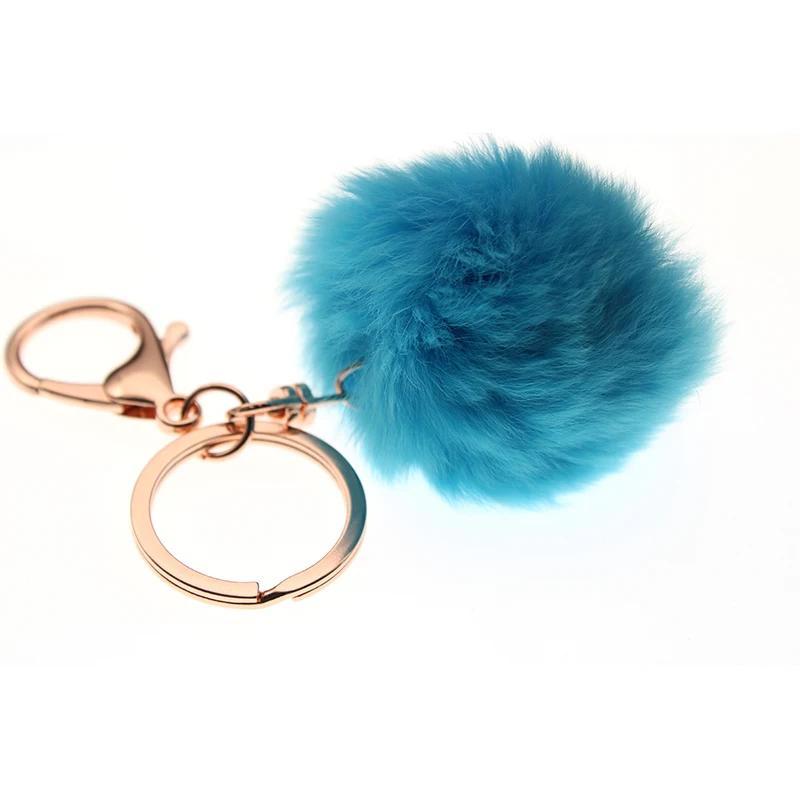 6-8cm 16 Colors Fluffy Rabbit Fur Ball Key Chain Cute Cream Black Pompom Artificial Rabbit Fur Keychain Women Car Bag Key Ring