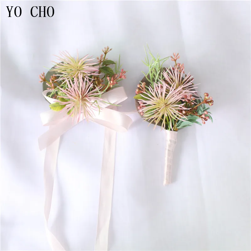 YO CHO Plastic Paardebloem Pols Corsages Bruidsmeisje Zijde Hand Bloemen Kunstmatige Brides Wedding Boutonnières Prom Bestman Bloemen