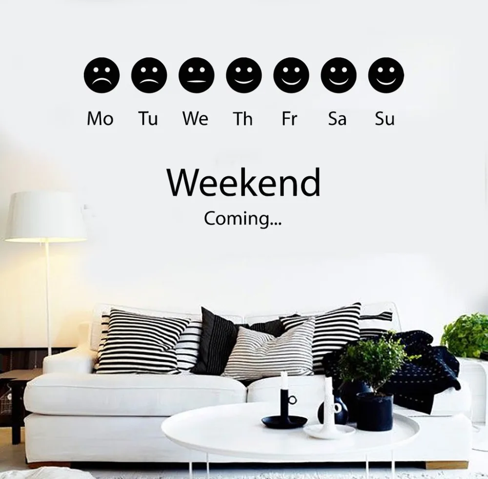 Mood Smiley Weekend Positive Wall Stickers Vinyl Wall Decal Bedroom Stickers Personality Creative  Living Room Wallpaper  SA237