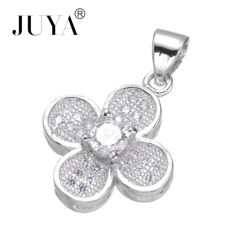 Luxury Zircon Rhinestone Flower Charms DIY Women Necklace Pendant Jewelry Accessory Handmade Making Beaded Bracelets Findings