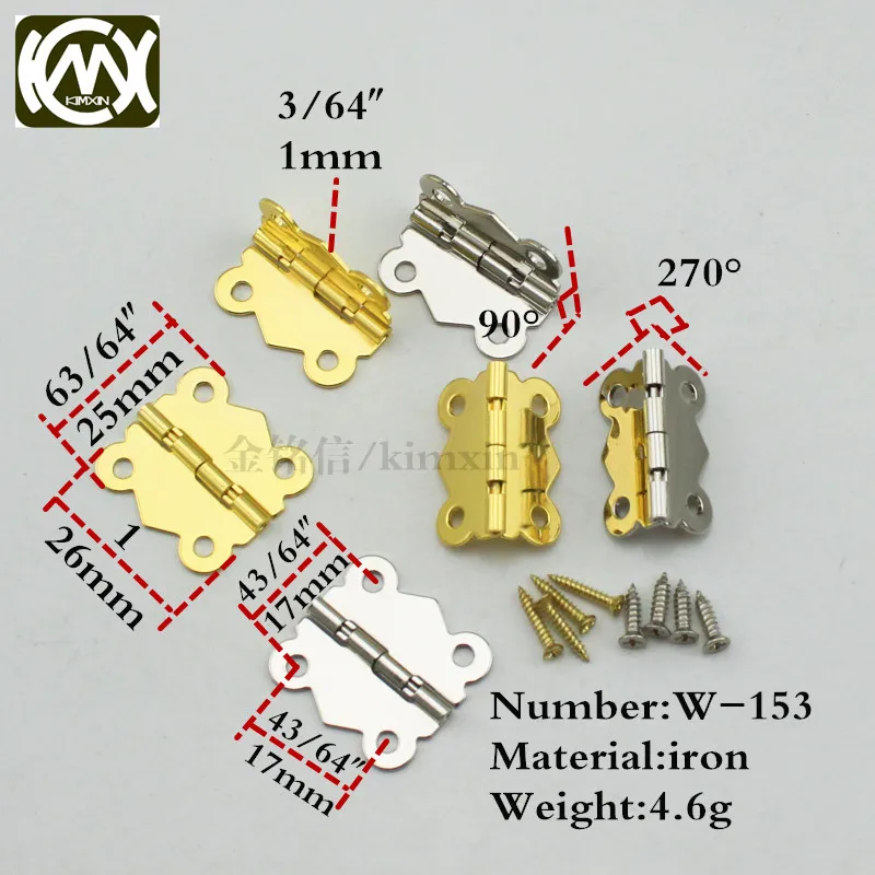 

25*26mm 50pc In stock 4 hole small box hinge Jewelry box hardware 90degrees plum furniture accessories metal hinges kimxin w-153