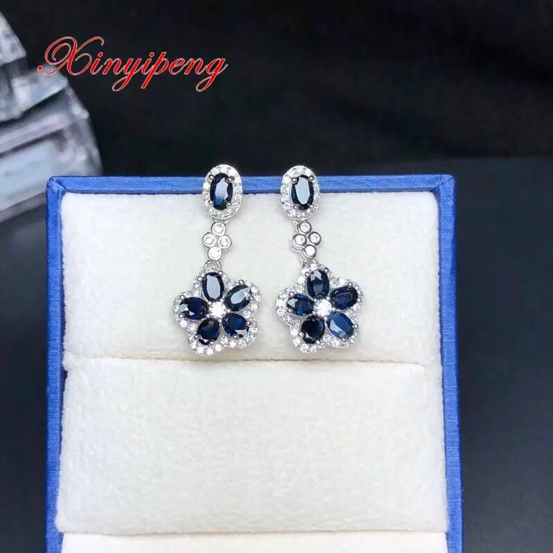 

Xin yi peng 925 silver plated white gold inlaid natural sapphire drop earrings Women fine anniversary birthday gift