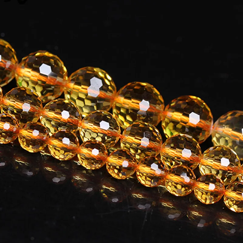 8-12mm Round Faceted Citrine Beads 15\'\' Yellow DIY Loose Quartz Beads For Jewelry Making Women Beads Bracelet Necklace Gift