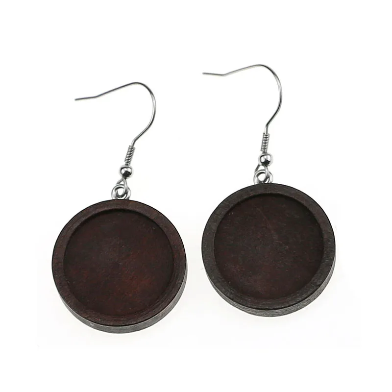 10pcs/lot Fit 20mm Wood Cabochon Earring Base Settings Blank Stainless Steel Hooks Diy Accessories for Making Earrings
