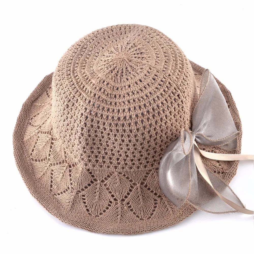 2018 Summer Beach Hat For Women Anti-UV Sun Cap Ladies Sweet style Bow-knot Panama Hats Female Foldable Straw Floppy Chapeau