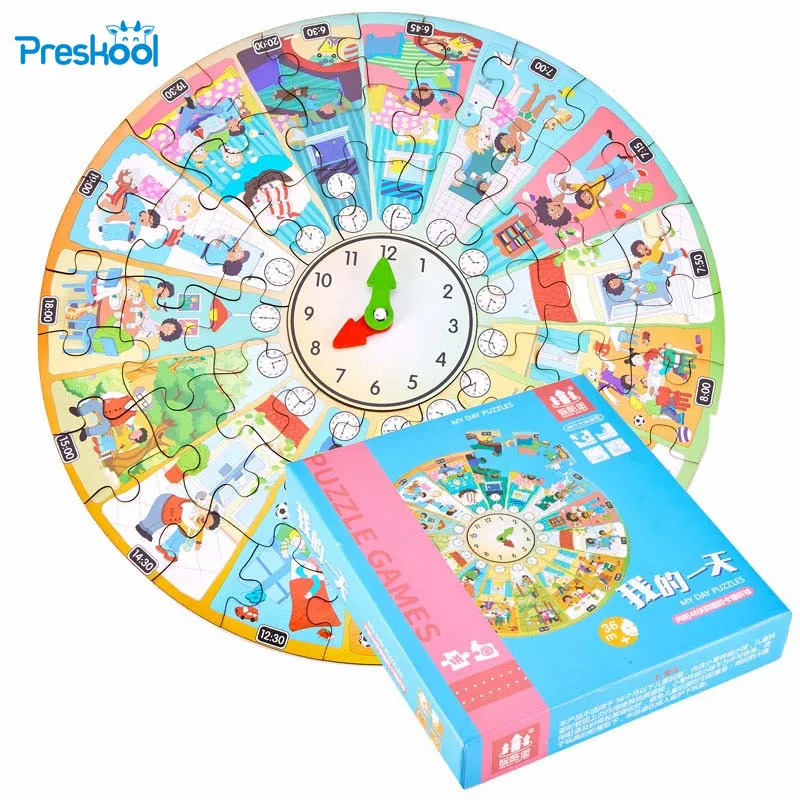 Creative wooden clock puzzle time seasonal cognitive puzzle children's early education puzzle toys 4-6 years old