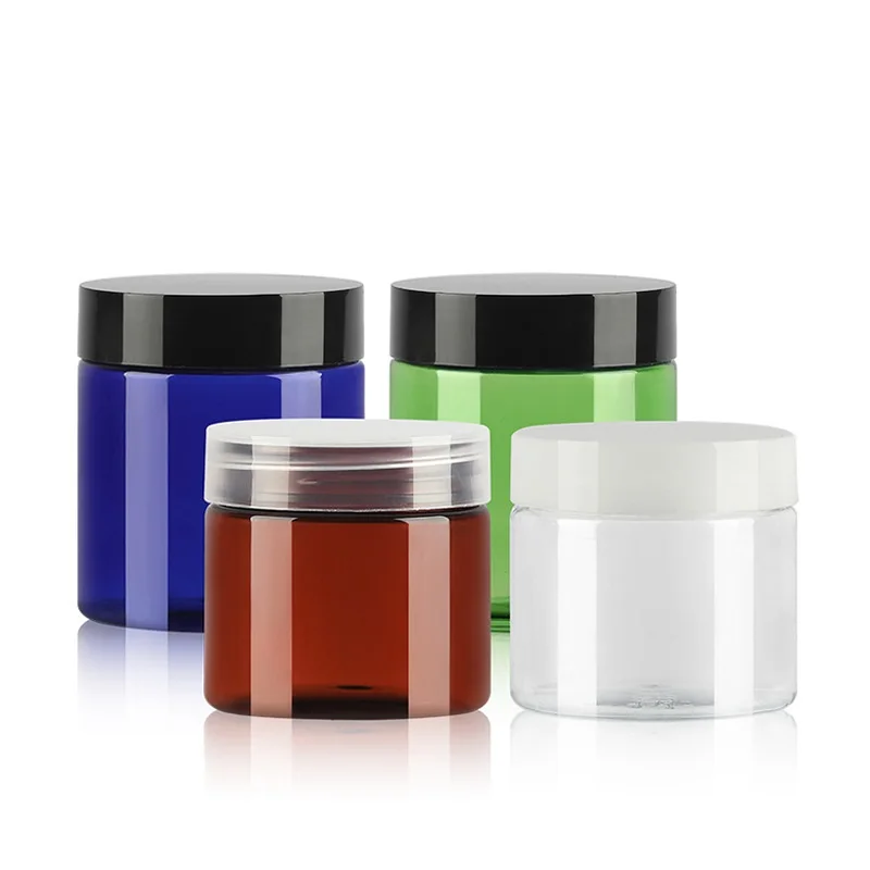 

50G 80G Cream Jar Empty Refillable Cosmetic Container Clear Green Amber Blue Plastic Pot with Plastic Lid Facial Cream Jar 50pcs