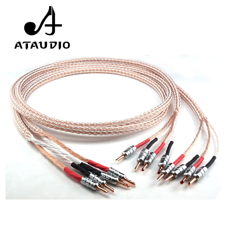 ATAUDIO 12TC Hifi Speaker Cable With 2 Banana Plug to 4 Banana Jack Hi-end OCC Speaker Wire