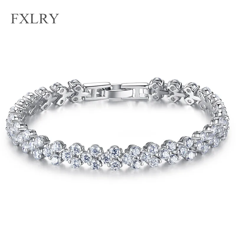 

FXLRY New Elegant Silver Color Hearts And Eight Arrows Cubic Zircon Stone Bracelet Wedding Gift For Women