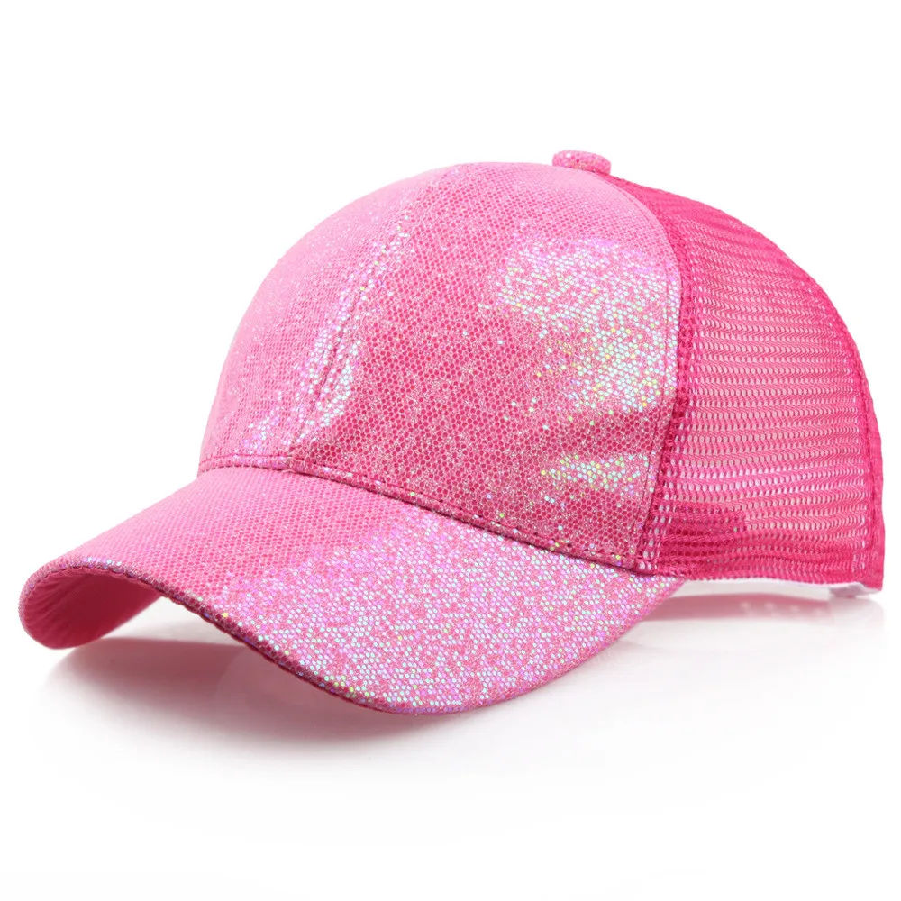 Women Girl Ponytail Baseball Cap Sequins Shiny Messy Bun Snapback Hat Ladies Sports Caps Summer Mesh Hat Female Hip Hop Caps