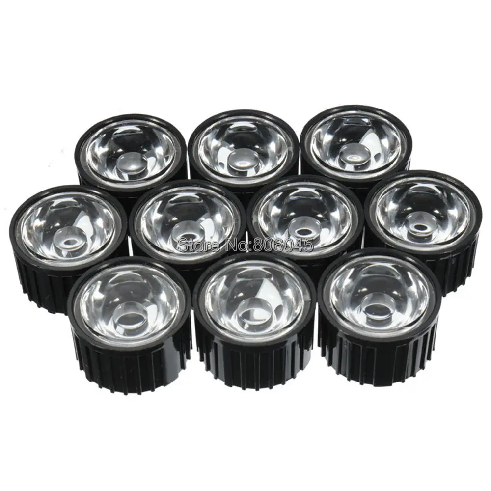 고출력 LED 이미터용 평면 투명 렌즈 반사경, 10 개, 5 15 30 45 60 90 120 도 각도, 20mm 홀더 포함, 1W 3W