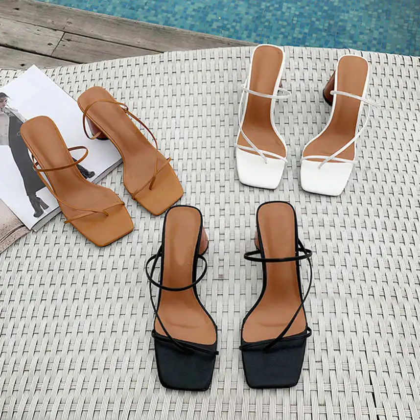 Women Summer Sandals 2019 High Heel Sandals Slippers Slip On Open Toe Sandals Casual Outdoor Slippers Narrow Band Slides