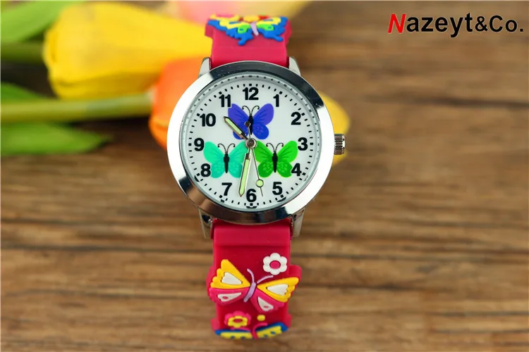 Reloj con esfera de mariposa para niños y niñas, pulsera de gelatina suave con diseño 3D, manecillas luminosas, regalo, envío directo