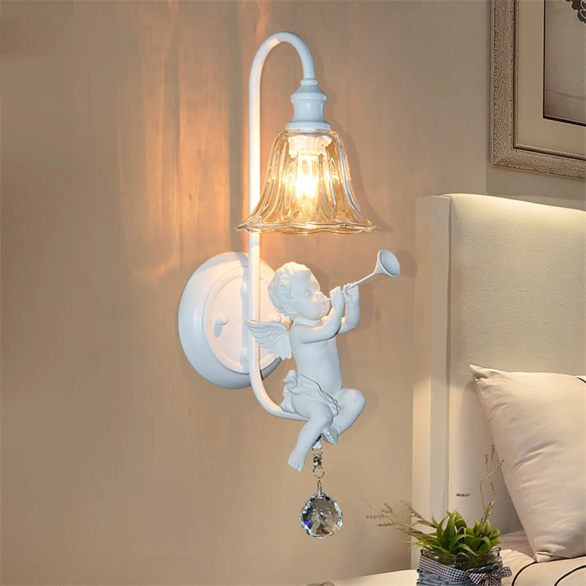 

Modern Wall Lamp Novelty Angel with Violin/Trumpet Children Bedroom Wall Light Mirror Lamp Bedside Sconce Deco