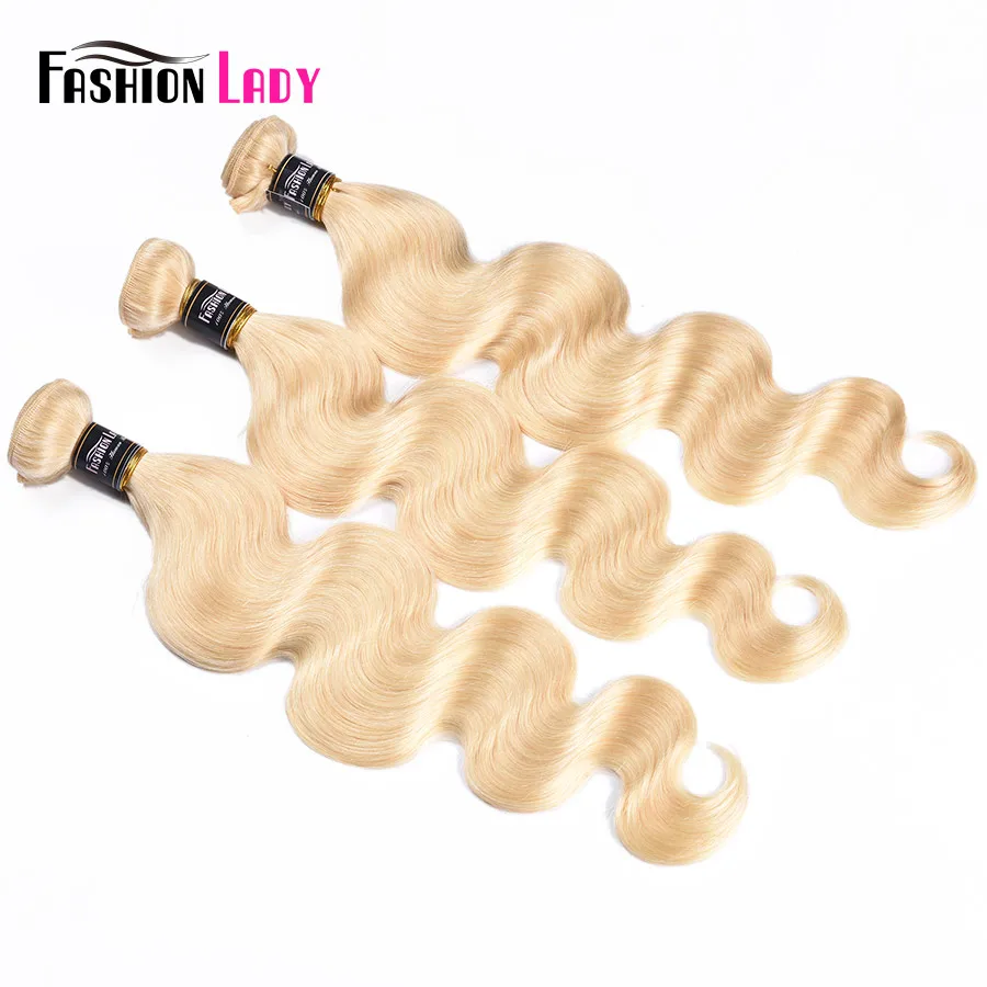 Fashion Lady-extensiones de pelo peruano Remy, mechones de pelo rubio platino con 100% de cabello humano Frtonal, 3 mechones con cierre Frontal de encaje