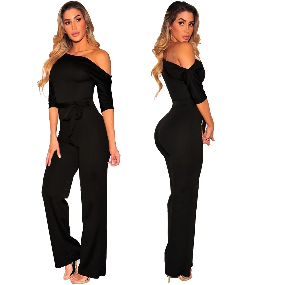 2019 Fashion Vrouwen Skew kraag Playsuits Sexy bodysuit jumpsuit Plus size Kleding body feminino