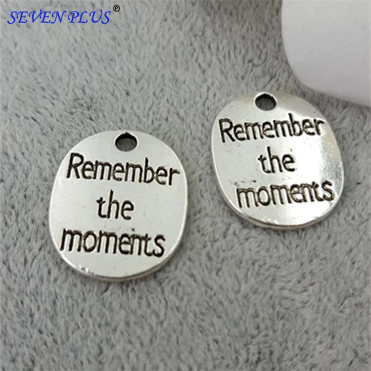 High Quality 20 Pieces/Lot  22mm*8mm Antique Silver Plated Remember The Moments Letter Charms