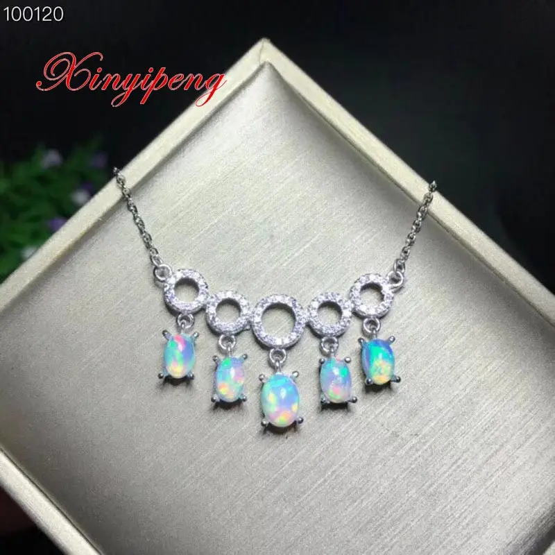 

Xin yi peng 925 silver inlaid natural opal necklace, necklace woman, elegant fashion, holiday anniversary gift