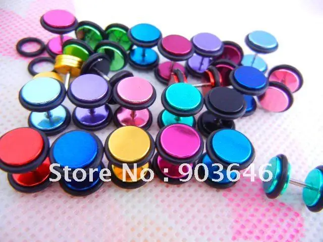 100pcs Free Shippment  Body Jewelry- 8MM Ear Stud Fake Ear Plug Cheat Illusion Ear Tapers & tunnels with two 