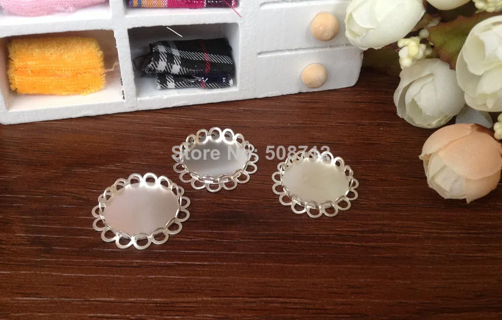 

Free shipping!!! 100pcs 20mm Silver Plated Lace Bezel Cup Cabochon Mountings Pendant Trays