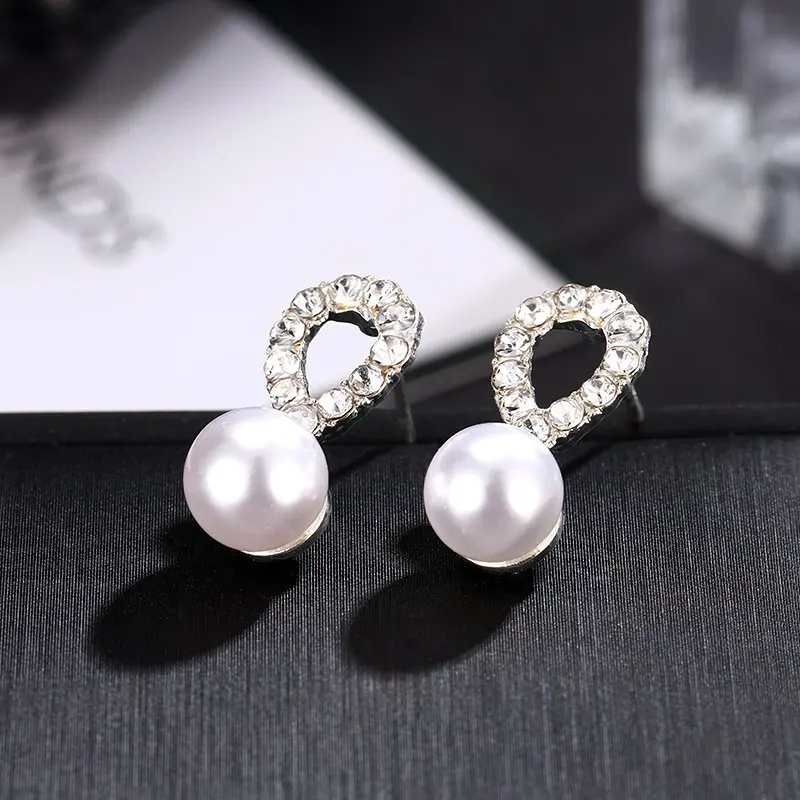 Simulated Pearls Stud Earrings for Women Crystal Waterdrop Earring Fashion Jewelry Geometric Brincos Bijoux Promotion