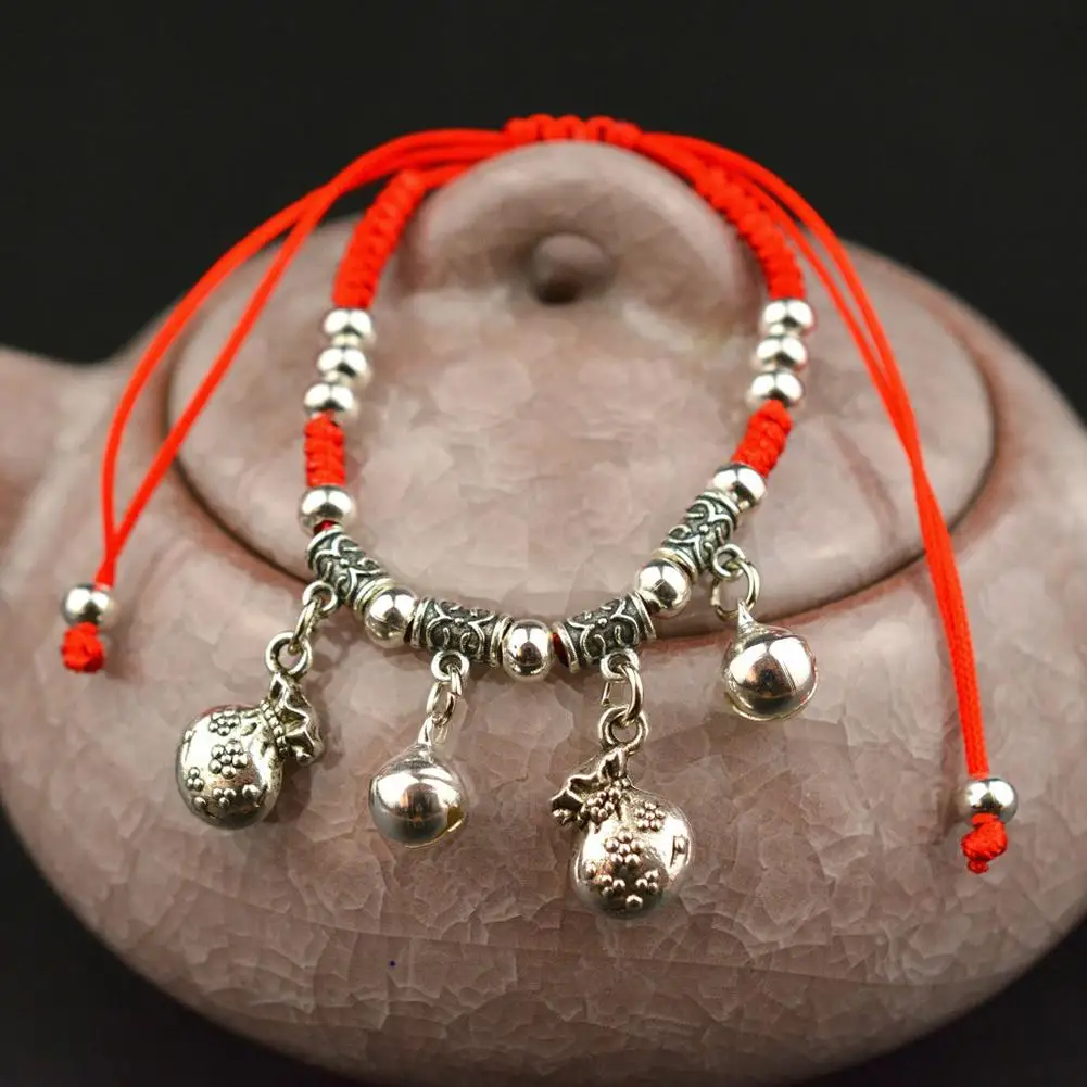 BLUELANS-pulsera trenzada de hilo rojo para mujer, brazalete de algodón con colgante de maíz, caballo, elefante y campana, accesorio de joyería de