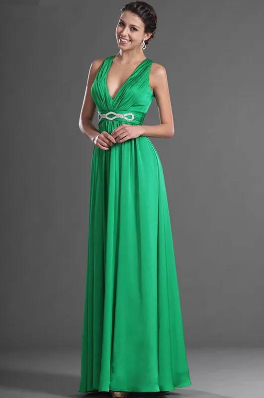 

Green Evening Dresses A-line V-neck Chiffon Backless Plus Size Long Formal Party Evening Gown Prom Dresses Robe De Soiree